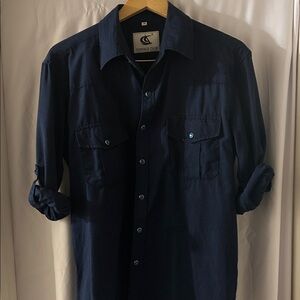 Men's Dark Blue Casual Button Down Shirt